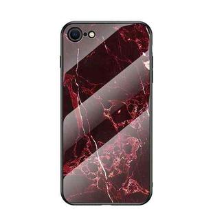 For iPhone SE 2022 / SE 2020 Marble Pattern Glass + TPU Protective Case(Blood Red)