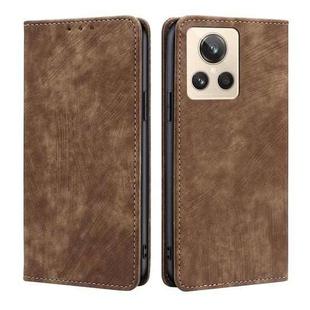 For Realme GT2 Explorer Master RFID Anti-theft Brush Magnetic Leather Phone Case(Brown)