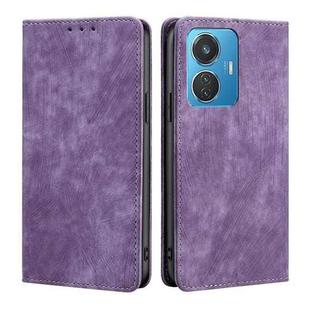 For vivo iQOO Z6 44W/T1 Snapdragon 680 RFID Anti-theft Brush Magnetic Leather Phone Case(Purple)