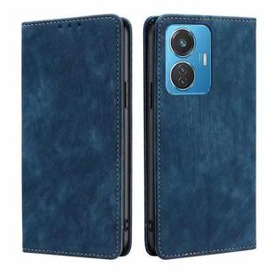 For vivo iQOO Z6 44W/T1 Snapdragon 680 RFID Anti-theft Brush Magnetic Leather Phone Case(Blue)
