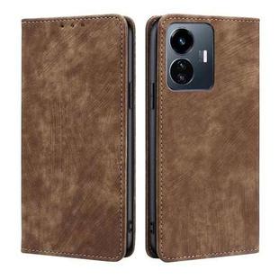 For vivo Y77 5G Global RFID Anti-theft Brush Magnetic Leather Phone Case(Brown)