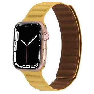 Magnetic Two-color Loop Slim Leather Watch Band For Apple Watch Ultra 49mm / Series 8&7 45mm / SE 2&6&SE&5&4 44mm / 3&2&1 42mm(Yellow)