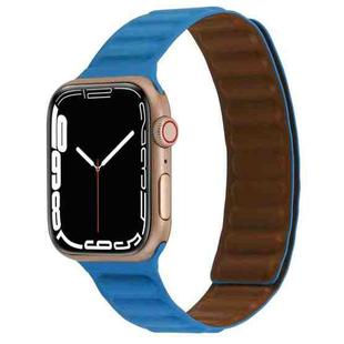 Magnetic Two-color Loop Slim Leather Watch Band For Apple Watch Ultra 49mm / Series 8&7 45mm / SE 2&6&SE&5&4 44mm / 3&2&1 42mm(Chrysanthemum Blue)