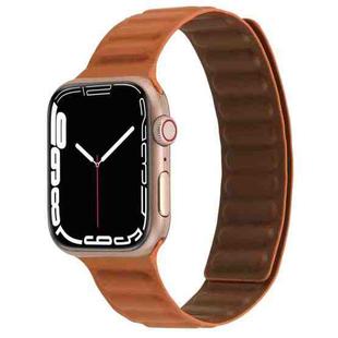 Magnetic Two-color Loop Slim Leather Watch Band For Apple Watch Series 8&7 41mm / SE 2&6&SE&5&4 40mm / 3&2&1 38mm(Golden Brown)