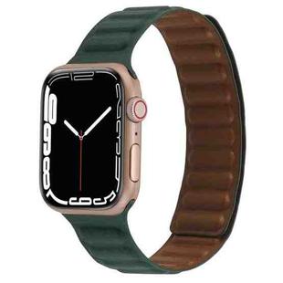 Magnetic Two-color Loop Slim Leather Watch Band For Apple Watch Series 8&7 41mm / SE 2&6&SE&5&4 40mm / 3&2&1 38mm(Fir Green)