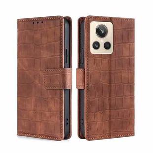 For Realme GT2 Explorer Master Skin Feel Crocodile Magnetic Clasp Leather Phone Case(Brown)