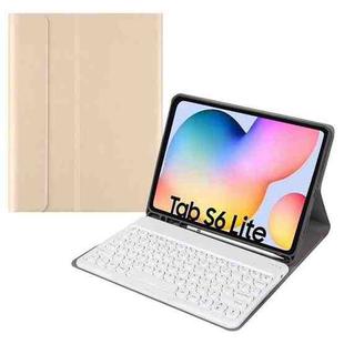 Round Cap Bluetooth Keyboard Leather Case with Pen Slot, without Touchpad For Samsung Galaxy Tab S7(Gold+White Keyboard)