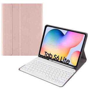 Round Cap Bluetooth Keyboard Leather Case with Pen Slot, without Touchpad For Samsung Galaxy Tab S7(Rose Gold+White Keyboard)