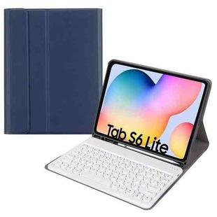 Round Cap Bluetooth Keyboard Leather Case with Pen Slot, without Touchpad For Samsung Galaxy Tab A7 10.4 2020(Dark Blue+White Keyboard)
