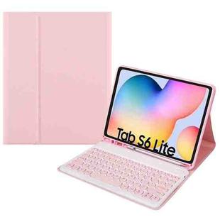 Round Cap Bluetooth Keyboard Leather Case with Pen Slot, without Touchpad For Samsung Galaxy Tab A7 10.4 2020(Pink+Pink Keyboard)
