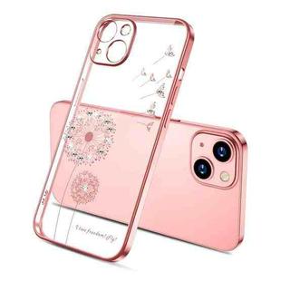 For iPhone 14 Plus Electroplating Diamond Dandelion TPU Phone Case (Rose Gold)