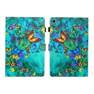 Sewing Thread Left and Right Flat Leather Case with Pen Cover & Card Slot & Buckle Anti-skid Strip and Bracket(Green Butterfly)