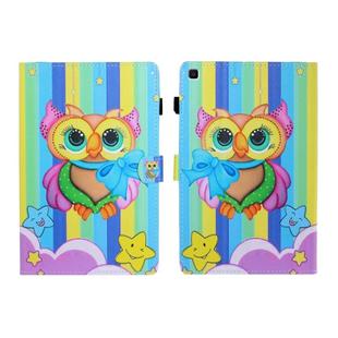 Sewing Thread Left and Right Flat Leather Case with Pen Cover & Card Slot & Buckle Anti-skid Strip and Bracket(Rainbow Owl)