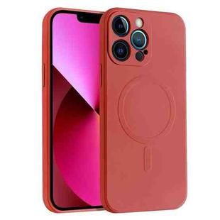 For iPhone 14 Plus Liquid Silicone Full Coverage Magsafe Phone Case (Dark Red)
