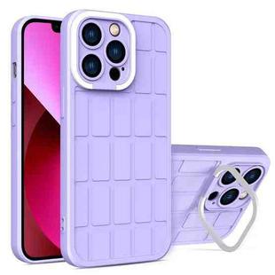 For iPhone 14 Cube Lens Holder TPU + PC Phone Case (Purple)