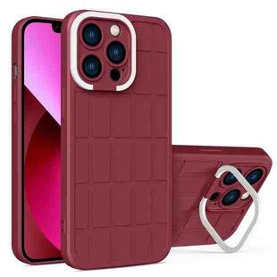 For iPhone 14 Cube Lens Holder TPU + PC Phone Case (Wine Red)