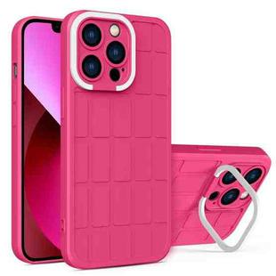 For iPhone 14 Cube Lens Holder TPU + PC Phone Case (Rose Red)