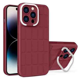 For iPhone 14 Pro Max Cube Lens Holder TPU + PC Phone Case (Wine Red)