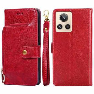 For Realme GT2 Explorer Master Zipper Bag Leather Phone Case(Red)