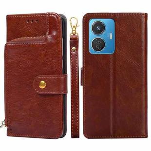 For vivo iQOO Z6 44W/T1 Snapdragon 680 Zipper Bag Leather Phone Case(Brown)