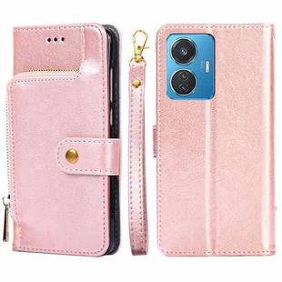 For vivo iQOO Z6 44W/T1 Snapdragon 680 Zipper Bag Leather Phone Case(Rose Gold)