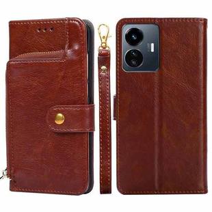 For vivo Y77 5G Global Zipper Bag Leather Phone Case(Brown)