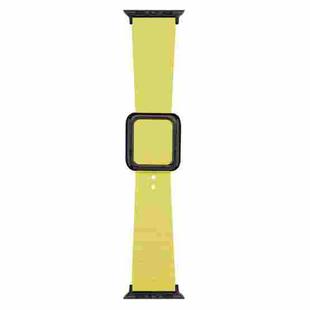 Black Square Buckle Silicone Watch Band For Apple Watch Ultra 49mm / Series 8&7 45mm / SE 2&6&SE&5&4 44mm / 3&2&1 42mm(Light Lime Yellow)