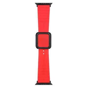 Black Square Buckle Silicone Watch Band For Apple Watch Ultra 49mm / Series 8&7 45mm / SE 2&6&SE&5&4 44mm / 3&2&1 42mm(Red)