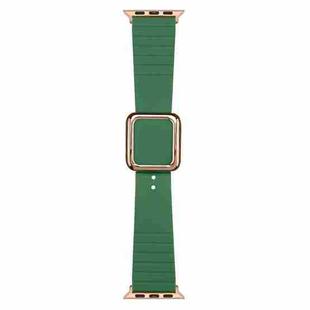 Rose Gold Square Buckle Silicone Watch Band For Apple Watch Ultra 49mm / Series 8&7 45mm / SE 2&6&SE&5&4 44mm / 3&2&1 42mm(Alfalfa Grass)