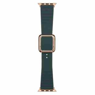 Rose Gold Square Buckle Silicone Watch Band For Apple Watch Ultra 49mm / Series 8&7 45mm / SE 2&6&SE&5&4 44mm / 3&2&1 42mm(Olive Green)