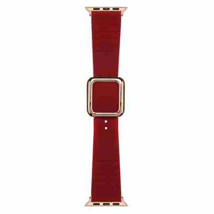 Rose Gold Square Buckle Silicone Watch Band For Apple Watch Ultra 49mm / Series 8&7 45mm / SE 2&6&SE&5&4 44mm / 3&2&1 42mm(Wine Red)