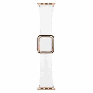 Rose Gold Square Buckle Silicone Watch Band For Apple Watch Ultra 49mm / Series 8&7 45mm / SE 2&6&SE&5&4 44mm / 3&2&1 42mm(White)