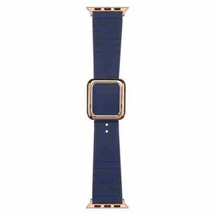 Rose Gold Square Buckle Silicone Watch Band For Apple Watch Ultra 49mm / Series 8&7 45mm / SE 2&6&SE&5&4 44mm / 3&2&1 42mm(Midnight Blue)