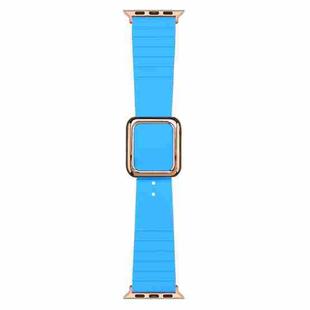 Rose Gold Square Buckle Silicone Watch Band For Apple Watch Series 8&7 41mm / SE 2&6&SE&5&4 40mm / 3&2&1 38mm(Blue)