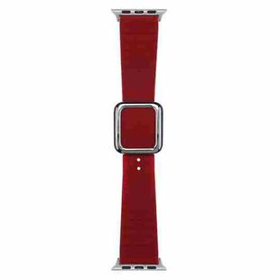 Silver Square Buckle Silicone Watch Band For Apple Watch Ultra 49mm / Series 8&7 45mm / SE 2&6&SE&5&4 44mm / 3&2&1 42mm(Wine Red)