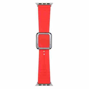 Silver Square Buckle Silicone Watch Band For Apple Watch Ultra 49mm / Series 8&7 45mm / SE 2&6&SE&5&4 44mm / 3&2&1 42mm(Red)