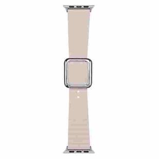 Silver Square Buckle Silicone Watch Band For Apple Watch Ultra 49mm / Series 8&7 45mm / SE 2&6&SE&5&4 44mm / 3&2&1 42mm(Light Pink)