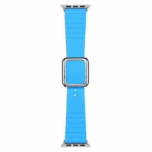 Silver Square Buckle Silicone Watch Band For Apple Watch Ultra 49mm / Series 8&7 45mm / SE 2&6&SE&5&4 44mm / 3&2&1 42mm(Blue)