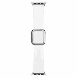 Silver Square Buckle Silicone Watch Band For Apple Watch Ultra 49mm / Series 8&7 45mm / SE 2&6&SE&5&4 44mm / 3&2&1 42mm(White)