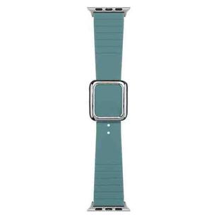 Silver Square Buckle Silicone Watch Band For Apple Watch Ultra 49mm / Series 8&7 45mm / SE 2&6&SE&5&4 44mm / 3&2&1 42mm(Pine Needle Green)