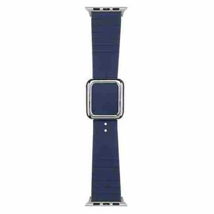 Silver Square Buckle Silicone Watch Band For Apple Watch Ultra 49mm / Series 8&7 45mm / SE 2&6&SE&5&4 44mm / 3&2&1 42mm(Midnight Blue)