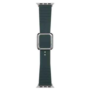 Silver Square Buckle Silicone Watch Band For Apple Watch Series 8&7 41mm / SE 2&6&SE&5&4 40mm / 3&2&1 38mm(Olive Green)