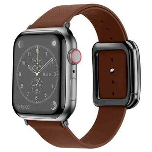 Black Square Buckle Microfiber Leather Watch Band For Apple Watch Ultra 49mm / Series 8&7 45mm / SE 2&6&SE&5&4 44mm / 3&2&1 42mm(Brown)