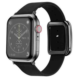 Black Square Buckle Microfiber Leather Watch Band For Apple Watch Ultra 49mm / Series 8&7 45mm / SE 2&6&SE&5&4 44mm / 3&2&1 42mm(Black)