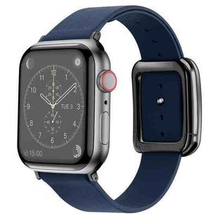 Black Square Buckle Microfiber Leather Watch Band For Apple Watch Ultra 49mm / Series 8&7 45mm / SE 2&6&SE&5&4 44mm / 3&2&1 42mm(Midnight Blue)