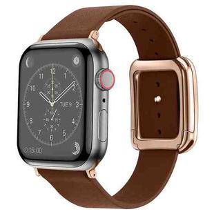 Rose Gold Square Buckle Microfiber Leather Watch Band For Apple Watch Ultra 49mm / Series 8&7 45mm / SE 2&6&SE&5&4 44mm / 3&2&1 42mm(Brown)