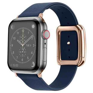 Rose Gold Square Buckle Microfiber Leather Watch Band For Apple Watch Ultra 49mm / Series 8&7 45mm / SE 2&6&SE&5&4 44mm / 3&2&1 42mm(Midnight Blue)