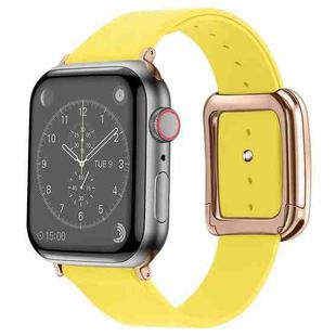 Rose Gold Square Buckle Microfiber Leather Watch Band For Apple Watch Ultra 49mm / Series 8&7 45mm / SE 2&6&SE&5&4 44mm / 3&2&1 42mm(Yellow)