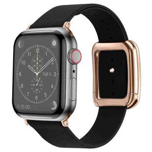 Rose Gold Square Buckle Microfiber Leather Watch Band For Apple Watch Series 8&7 41mm / SE 2&6&SE&5&4 40mm / 3&2&1 38mm(Black)