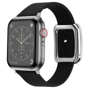 Silver Square Buckle Microfiber Leather Watch Band For Apple Watch Ultra 49mm / Series 8&7 45mm / SE 2&6&SE&5&4 44mm / 3&2&1 42mm(Black)